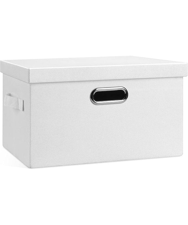 Medium 15" 21 Quart Collapsible Stackable Storage Bins with Lids, 1 Pack White Foldable Fabric Closet Storage Boxes with Lids, 4 Handles Heavy-duty Linen Cube Baskets for Bedroom