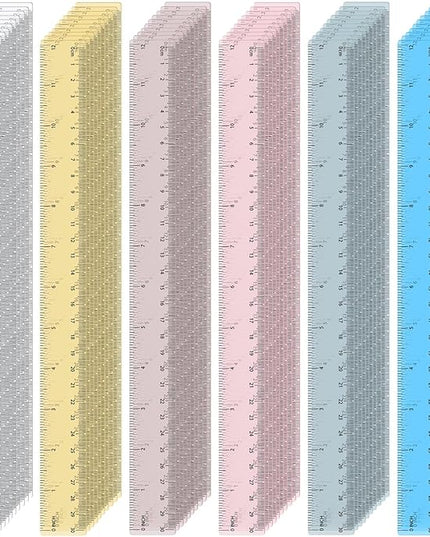 ForraFun 60 Pcs Plastic Clear Rulers 12 Inch, Transparent Assorted Color Ruler Bulk, with Imperial and Metric Scales for Home Office Supplies, Available in 6Colors(Rainbow)