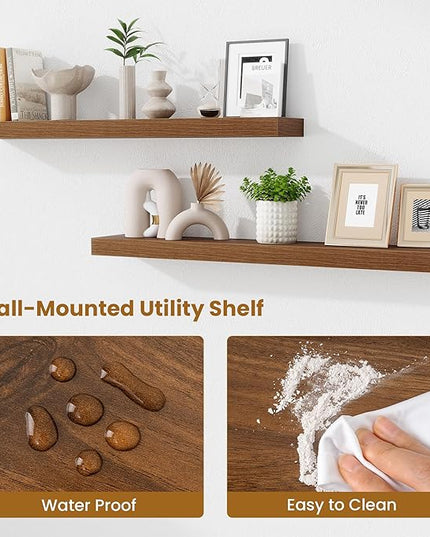 Fun Memories 40 Inch Floating Shelves, Long Wood Wall Shelf Set of 2 with Invisible Brackets, for Bathroom, Living Room, Bedroom, Kitchen, Walnut