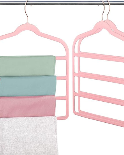 Velvet Pants Clothes Hanger Space Saving Non Slip Pants Shorts Hanger, Myfolrena Jeans Slack Trousers Hangers Multiple Velvet Hanger Closet Storage and Organization for Jeans,Scarf,Tie(Pink, 3)