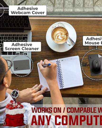 Mouse Pad Adhesive Bottom - Sticks to Any Surface - Portable - Webcam Covers and Screen Cleaner Included (Gray)