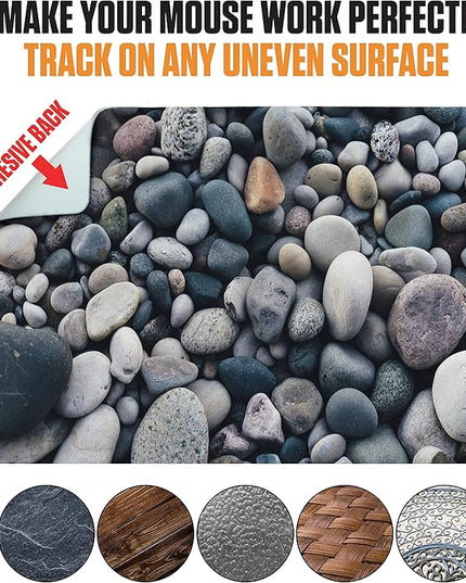 Adhesive Mouse Pad - Peel and Sticks to Any Surface - Travel Mouse Pad, Sticky for Any Surface - Excellent Tracking - River Rocks