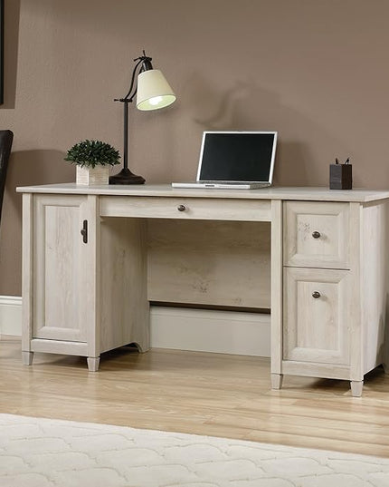 Sauder Edge Water Computer Desk with Storage Drawers, Home Office Desk, in Chalked Chestnut finish