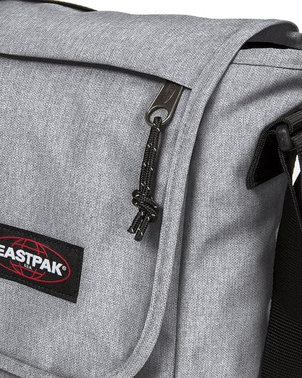EASTPAK Delegate + – 20L Weatherproof Shoulder Bag with 17" Laptop Sleeve, Trolley Strap, Reflective Details, Adjustable Padded Strap, Sunday Grey