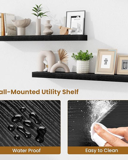 Fun Memories Floating Shelves for Room Wall, 36 Inch Long Shelf Set of 2， Hanging Wood Shelves for Storage & Display, Black
