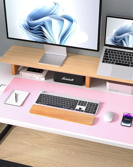 Aothia Leather Desk Pad Protector, Mouse Pad, Office Desk Mat, Non-Slip PU Leather Desk Blotter, Laptop Desk Pad, Waterproof Desk Writing Pad for Office and Home (36" x 17", Fairy Pink)