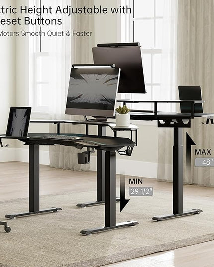 EUREKA ERGONOMIC Gaming Desk Adjustable Height Standing Desk 63" Wing Shaped Music Studio Table Workstation w Full Coverage Mousepad, 3 Stands, Dual Headphone/Cup Holder, Ipad-Slot
