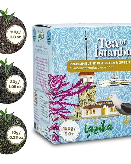 Lazika Mixed Premium Blend Black and Green Loose Leaf Tea, 5.3 Oz, Breakfast Tea with Petite Presentatiton Box, Early Harvest, Handcrafted