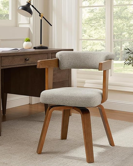 Fat Ant Office Chair No Wheels - Mid Century Modern Desk Chair, Fabric Upholstered Accent Arm Chair with Wood Legs for Small Spaces Home Office Living Room Bedroom Study, Grey/Walnut