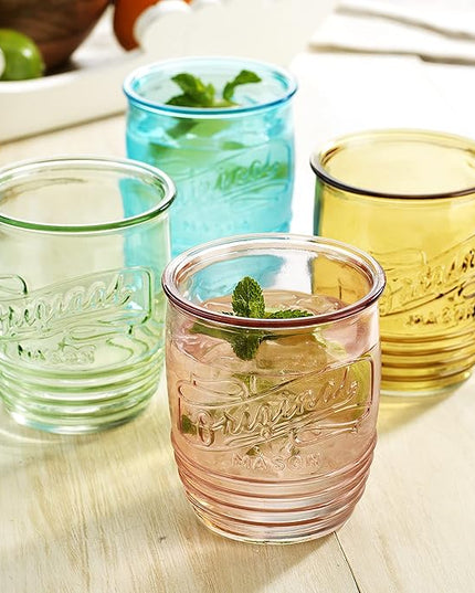 Glaver's Set Of 4 Original Mason Collins Glasses Assorted Colored Drinking Glasses For Juice Smoothies Cocktails Fine Beverage Glass Cups (Original Mason Whiskey Colored 13 OZ.)
