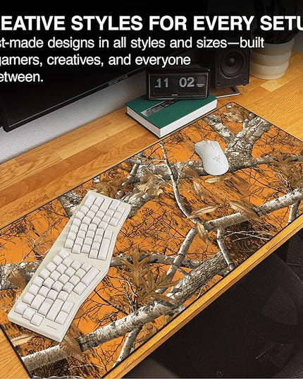 MPCO. Real Tree Large Gaming Desk Pad - 36" x 17" Aeroglyde Fabric Edge Orange – Without Logo Desk Mats - Non-Slip, Washable, Smooth Glide for Precision Gaming & Work