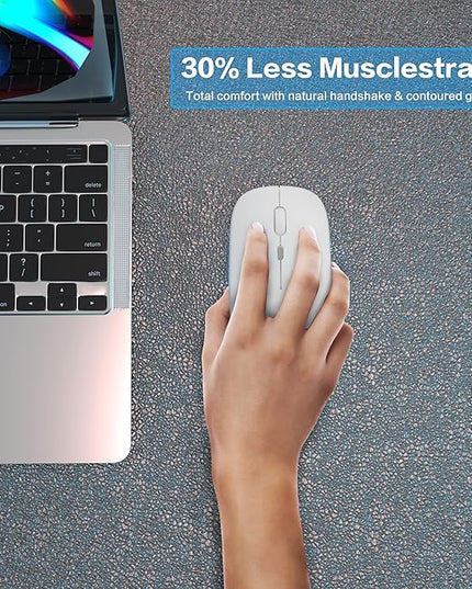 Wireless Bluetooth Mouse Rechargeable Laptop Mice Use Portable(Bluetooth5.2 and USB 2.4G) Dual Mode Connection Silent Slim Computer Mouse for Laptop/iPad Tablet/Apple MacBook/PC(Bright White)