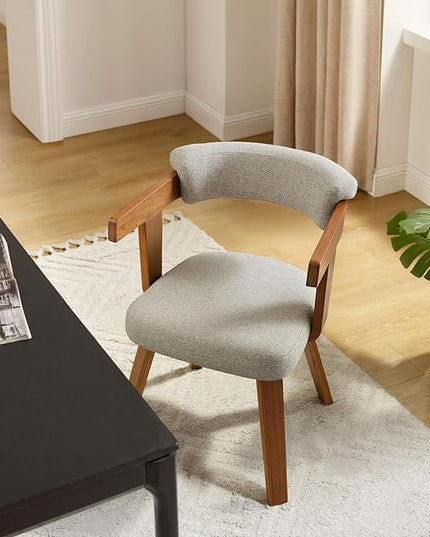 Fat Ant Office Chair No Wheels - Mid Century Modern Desk Chair, Fabric Upholstered Accent Arm Chair with Walnut Legs for Small Spaces Home Office Living Room Bedroom Study, Grey