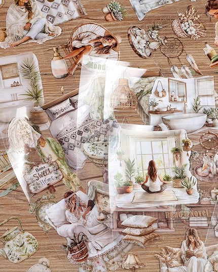 Auguro Scrapbooking Sticker 20 Sheets 120 Pre-Cut PET Daily Life at Home Girls People Stickers Books for journaling Scrapbook Supplies Transparent Stickers for journaling