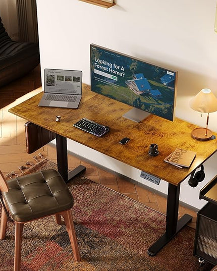 INNOVAR Electric Standing Desk, Adjustable Height Stand up Desks, 55 x 24 Inches Sit Stand up Desk for Home Office Computing, 3-Preset Memory Height Ergonomic Rising Desks, Rustic Brown