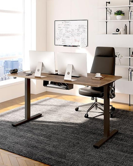 FLEXISPOT EN2 Whole-Piece Standing Desk with Clamp Power Strip, 48 x 24 Electric Stand Up Height Adjustable Desk with Cable Management (Black Frame + 48" Black Walnut Desktop, 2 Packages)