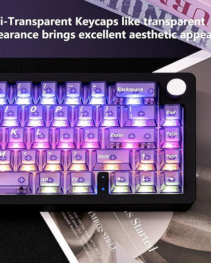 Gradient Grape Purple Clear keycaps，Cherry Profile Key caps Purple Crystal keycap Set，PBT+PC Material Keycaps 160 Keys Custom Key caps Compatible with ANSI/ISO, TKL, Full-Sized Layout
