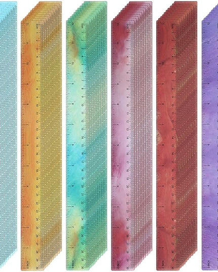 ForraFun 60 Pcs Plastic Clear Rulers 12 Inch, Transparent Assorted Color Ruler Bulk, with Imperial and Metric Scales for Home Office Supplies, Available in 6Colors(Oil Painting Colors)