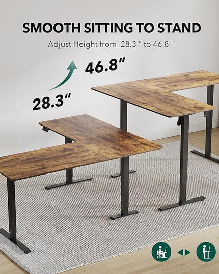 FEZIBO 63" x 55"L Shaped Standing Desk Adjustable Height, 63 Inch Electric Stand up Corner Computer Desk, Sit Stand Home Office Desk with Splice Board, Vintage-Brown