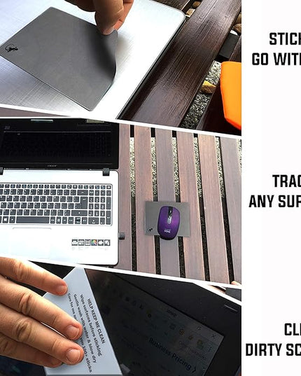Mouse Pad Adhesive Bottom - Sticks to Any Surface - Portable - Webcam Covers and Screen Cleaner Included (Gray)
