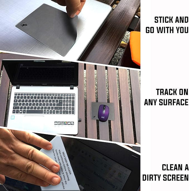 Mouse Pad Adhesive Bottom - Sticks to Any Surface - Portable - Webcam Covers and Screen Cleaner Included (Gray)