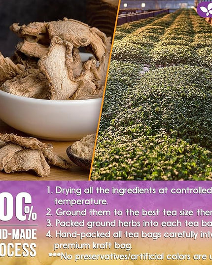 FreshDrinkUS, Premium 75 Ginger Tulsi Tea Bags, 100% Natural, Hand-made Blend of Ginger and Tulsi Holy Basil Leaves, Eco-conscious Tea Bags. Herbal Tea. No Sugar, No Caffeine, Vegan.