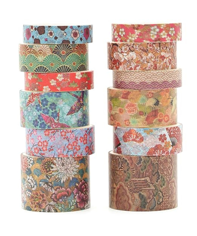 Songdao 12 Rolls Kyoto Charm Washi Tape Set Japanese Arts Adhesive Tapes Geometric Garden Decorative Masking Tape Sets for Craft, Kids, Scrapbook, DIY, Gift Wrapping (Incense & Fireworks)