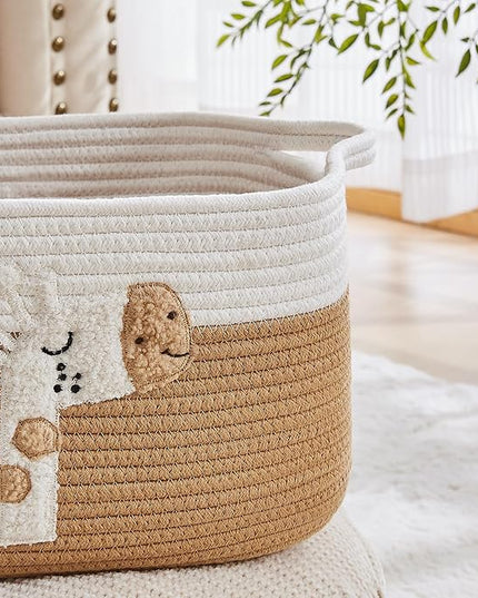 Storage Bins Woven Baskets for Storage Set of 3, Cotton Rope Basket with Handles for Toys/Shelves/Laundry, Rectangle Multi-Purpose Organizer for Living Room, Bedroom, Nursery (Giraffe)