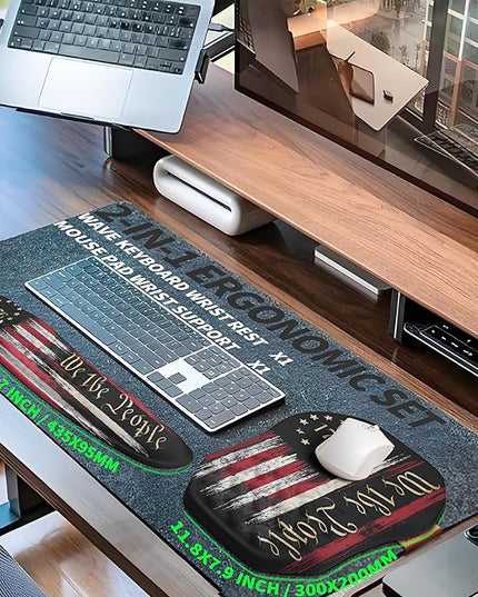 2-in-1 Ergonomic Set, Wave Keyboard Wrist Rest and Massage Slope Mouse Pad Wrist Support, Rebound Memory Foam for Relieve Carpal Tunnel Syndrome and Wrist Pain (Flag)