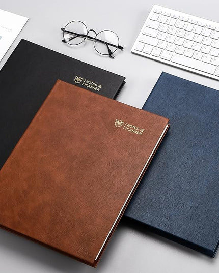 EMSHOI Undated Daily Planner - A4 Large To Do List Notebook Appointment Book for Productivity Time Management, with Hourly Planner Refills, Hardcover Binder Leather Journal - 240 Pages, 9.2x12
