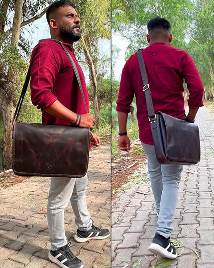 Leather Messenger Bag for Men 16" Full Grain Leather Laptop Bag Vintage Crossbody Office Satchel Travel Shoulder Bag