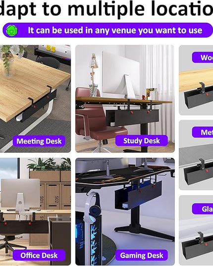Under Desk Cable Management Tray - Under Desk Cord Management - Clamp/Screw Mount - Fabric Wire Management - Cable Raceways Tray Cord Hiders for Office/Home (Black, 28.6"×5.6")