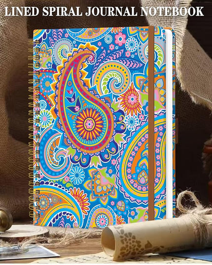 Spiral Journal Notebook for Women, Hardcover A5 College Ruled Notebook, 120 Pages, Thick Paper, Cute Lined Journal for School, Office & Work, 6 x 8.4 in(Colorful Paisley)