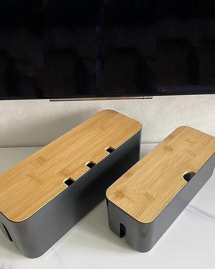 2 Pieces Cable Management Box|Cord Organizer Box| Hide and Conceal Power Strips and Electrical Cords from TVs, Computers, and Desks (Black 2PCS)