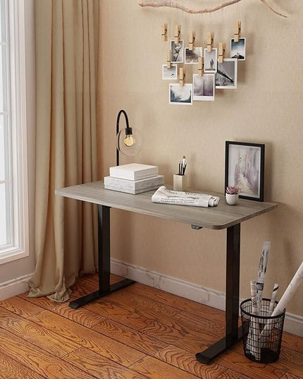 FLEXISPOT EN1 One-Piece Standing Desk with 1-Inch Thick Desktop, 55"x28" Electric Height Adjustable Desk for Home Office & Multi-Device Workstations, Gray Wood
