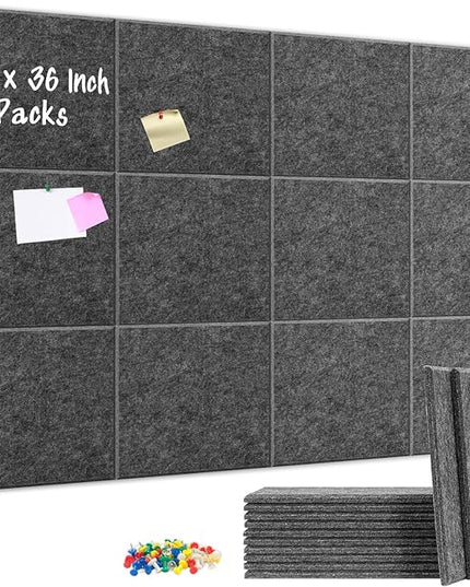 DOLLAR BOSS Large Cork Board for Wall 48" x 36" x 0.5" Bulletin Board 12 Packs Corkboard Tiles Self Adhesive Felt Wall Tiles for Office Home School, Dark Grey