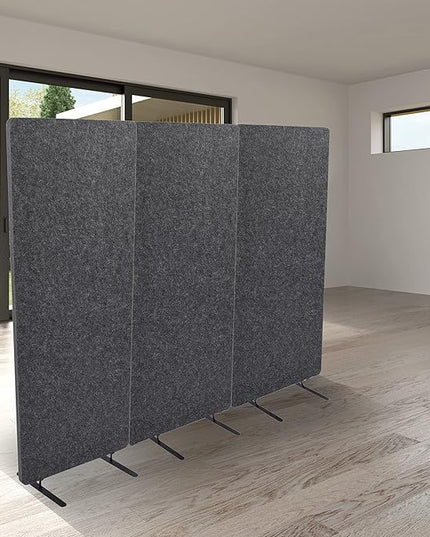 ReFocus™ Raw Freestanding Acoustic Room Divider 3 Pack – Reduce Noise and Visual Distractions with This Lightweight Room Separator (Ash Gray, 24" X 62")