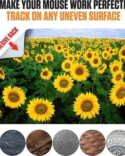 Adhesive Mouse Pad - Peel and Sticks to Any Surface - Travel Mouse Pad, Sticky for Any Surface - Excellent Tracking - Sunflowers