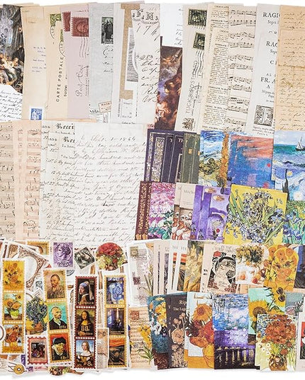 Knaid Vintage Scrapbook Supplies Pack (200 Pieces) for Junk Journal Bullet Journals Planners Aesthetic Paper Stickers Craft Kits Cottagecore Collage Album (Artistic)