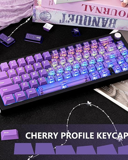Gradient Grape Purple Clear keycaps，Cherry Profile Key caps Purple Crystal keycap Set，PBT+PC Material Keycaps 160 Keys Custom Key caps Compatible with ANSI/ISO, TKL, Full-Sized Layout