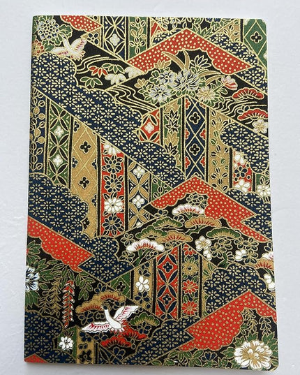 Made in Japan Echizen Washi Notebook with Sakura Watermark (Page 48) &2 sheets Yuzen Origami Paper Set – Luxury Japanese Stationery Gift (Traditional Green Landscape)