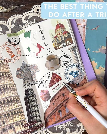 Fayware 300+ Travel Stickers for Scrapbooking & 20 A5 Papers - Pre-Cut Washi Stickers for Journaling, Vintage Travel Scrapbooking Supplies, Junk Journals Stickers