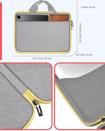 Hseok Laptop Case 13.3-14 inch Breifcase Handbag, Water-Resisten & Shockproof Laptop Sleeve Compatible with MacBook Pro 14",MacBook Air/Pro 13.3"and 13"-14" HP,Dell,Lenovo,Asus,Acer,Light gray-yellow