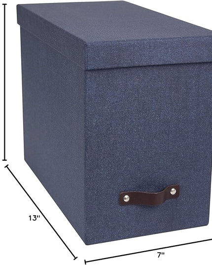 Bigso John Desktop File Box - File Storage Box and Document Organizer for Important Paperwork - Durable Hanging File Box with a Lid and Leather Handle - 7.36 in x 13.26 in x 10.51 in - Blue