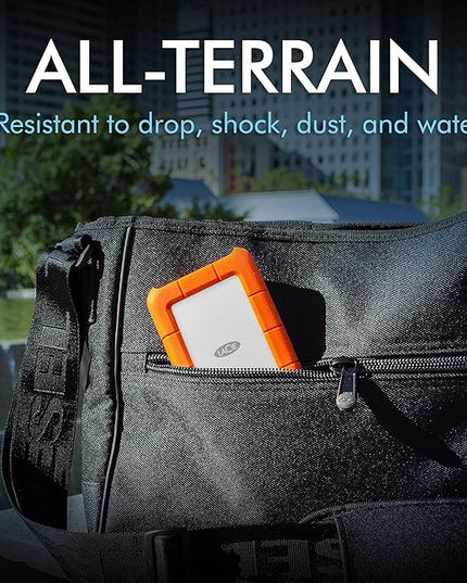 LaCie Rugged Secure 2TB External Hard Drive Portable HDD – USB-C USB 3.0 Drop Shock Dust Rain Resistant Computer Desktop Workstation Laptop Hardware Encryption, 1 Month Adobe CC (STFR2000403)