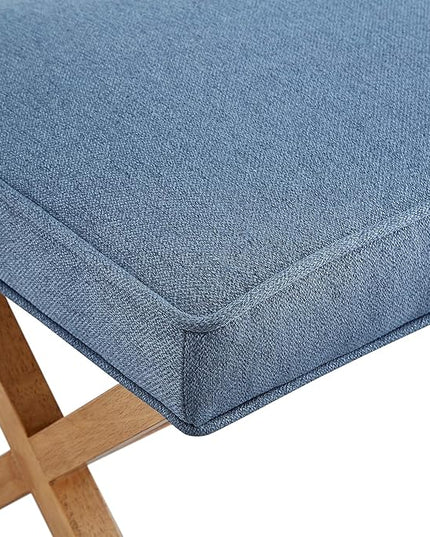 Amazon Basics Small Ottoman Foot Rest, Mid-Century Modern X Square Polyester Foot Stool, Indigo Blue, 20"W x 18"D x 18"H