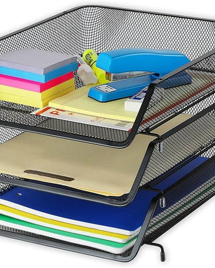 Simple Houseware Stackable Desk File Document Letter Tray Organizer, 3 Packs, Black