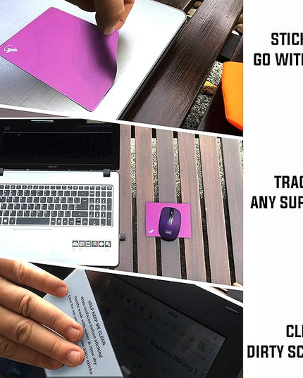 Mouse Pad Adhesive Bottom - Sticks to Any Surface - Portable - Webcam Covers and Screen Cleaner Included (Pink)