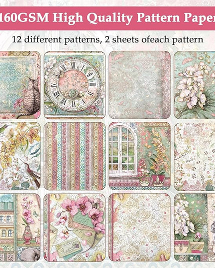 Scrapbook Paper,24 Sheets 6"x 6" Decorative Papers,Single-Sided Vivid Origami Decoupage Paper for Card Making,DIY Album, Hand Account & Travel Diary Craft Projects,Orchids and Cat