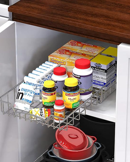 SIMPLE HOUSEWARE Under Cabinet Pull Out Sliding Shelf Drawer Organizer, 21" D x 11" W